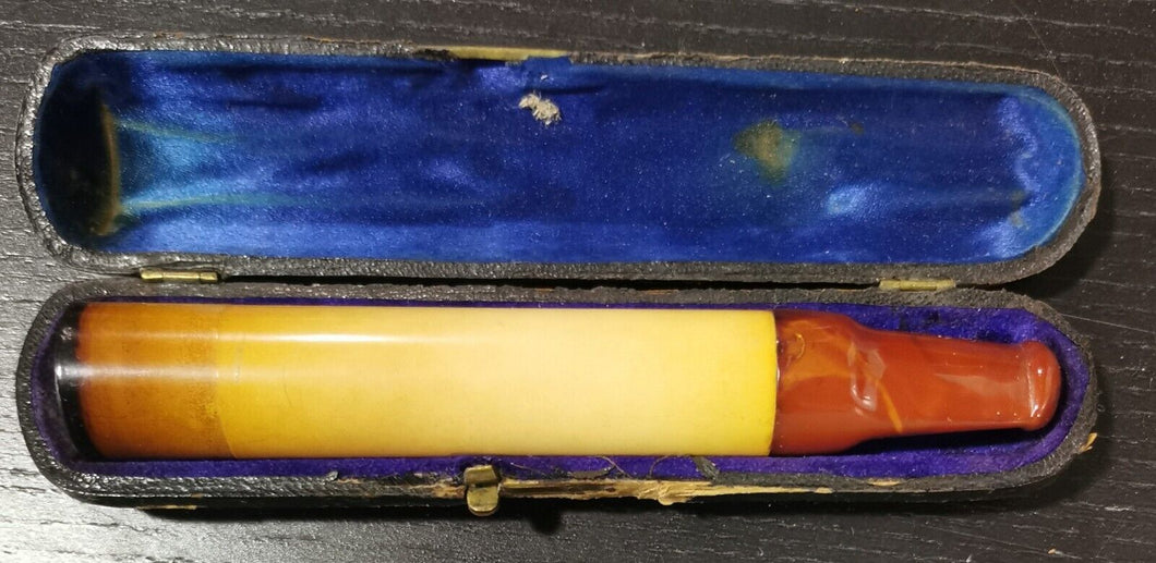 Vintage Amber Cigar Holder & Lather Case