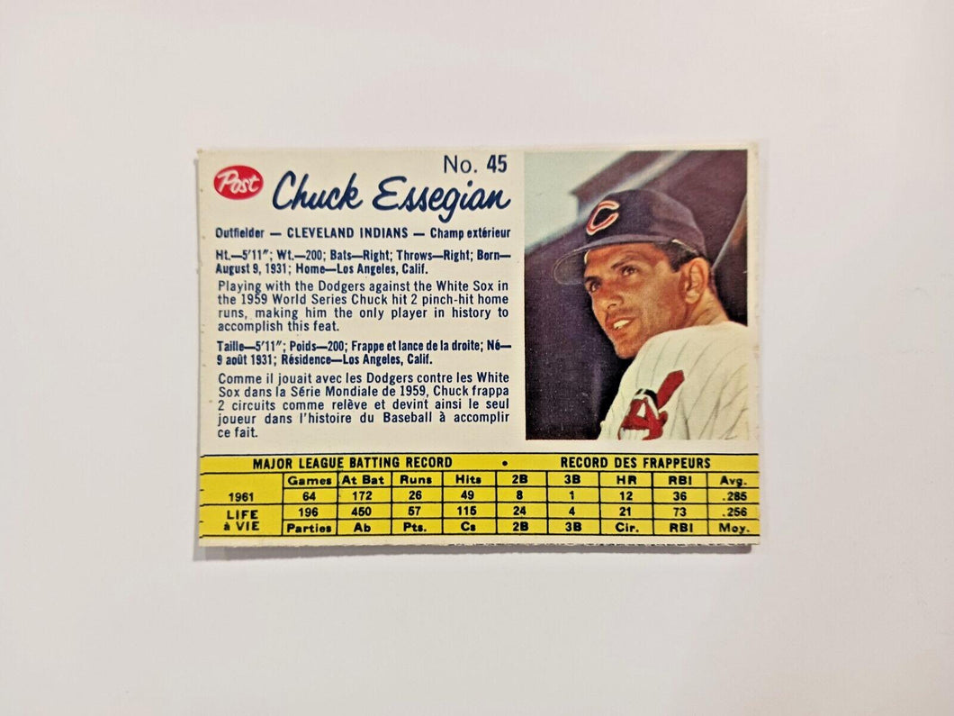 1962 Post Canada CHUCK ESSEGIAN #45 Baseball Card Brown Back