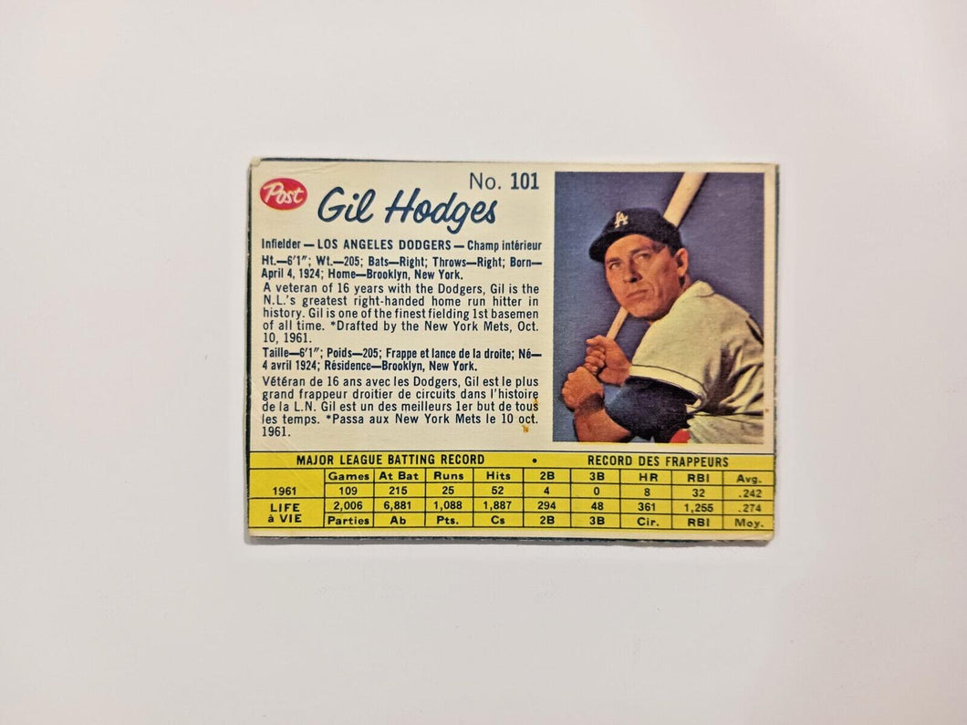 1962 Post Canada Gil Hodges #101 Baseball Card Brown Back
