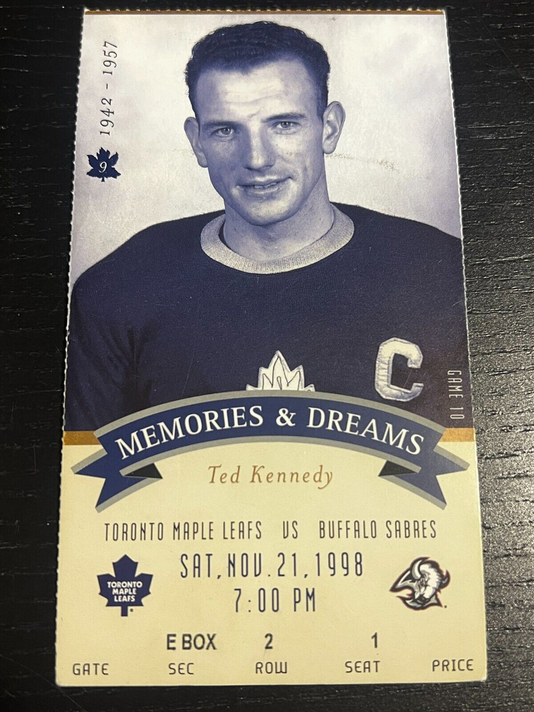 1998 Ted Kennedy - Leafs v Sabres Ticket Stub (Final Season at MLG)