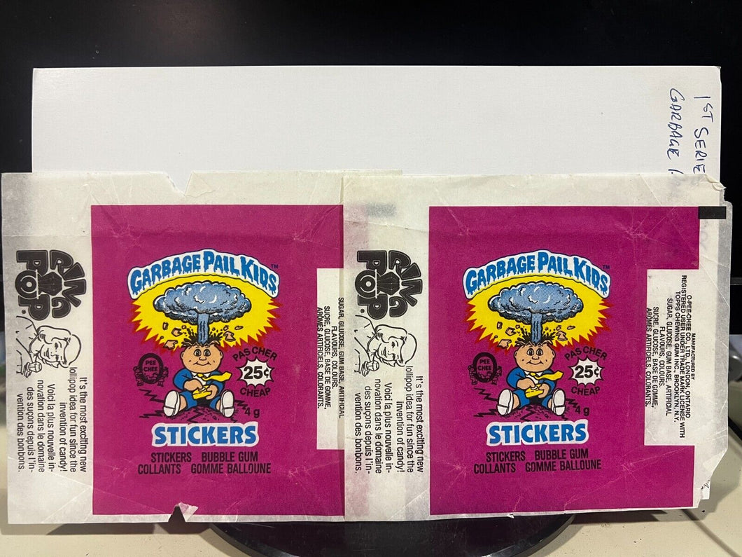 Lot of 2 - 1st Series Garbage Pail Kids - OPC Bubble Gum Stickers *Wax Wrapper*