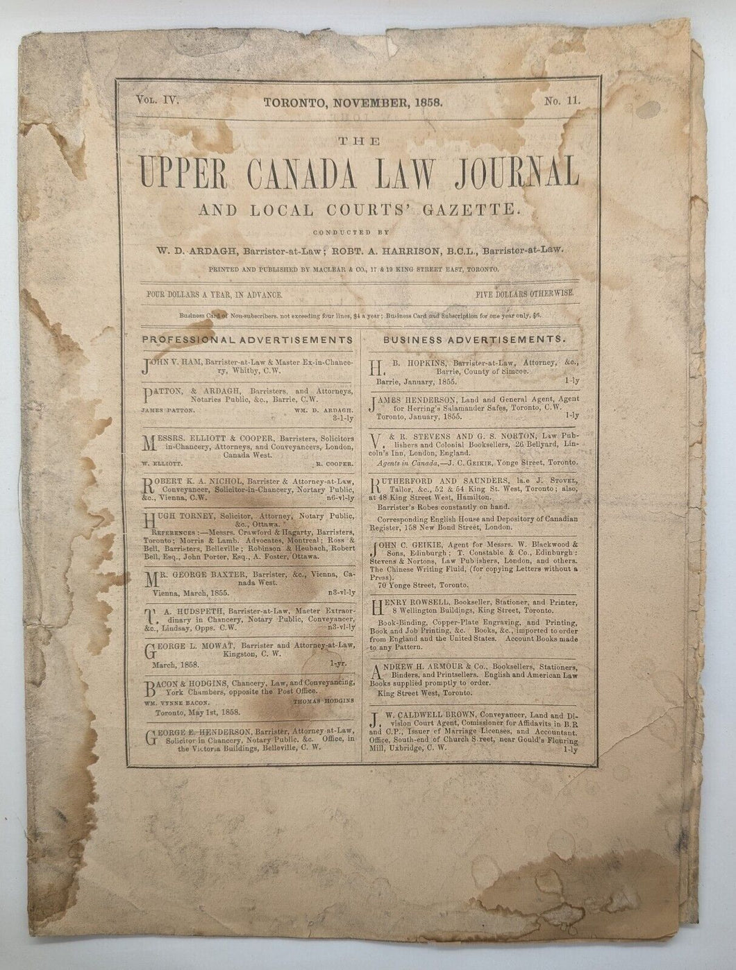 1858 Upper Canada Law Journal and Local Courts' Gazette