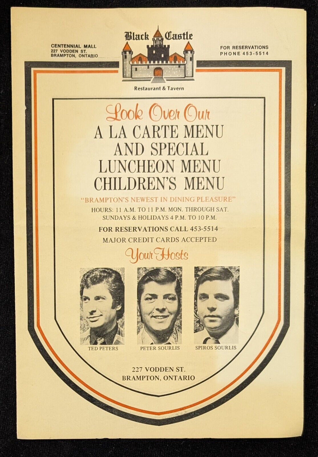 Black Castle Restaurant & Tavern A La Carte Menu And Special Luncheon Menu RARE