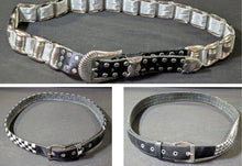 Load image into Gallery viewer, 1980’s Rocker Style Silver Tone Black Leather Belt Lot of 3

