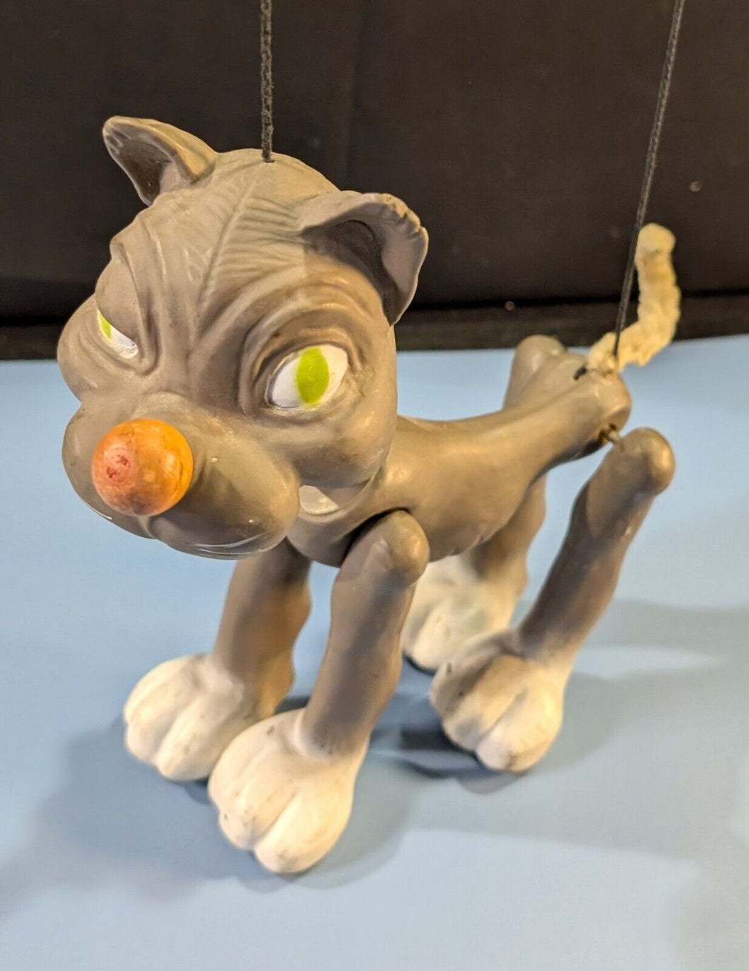 Vintage Cat Marionette Puppet Toy with Fish Control