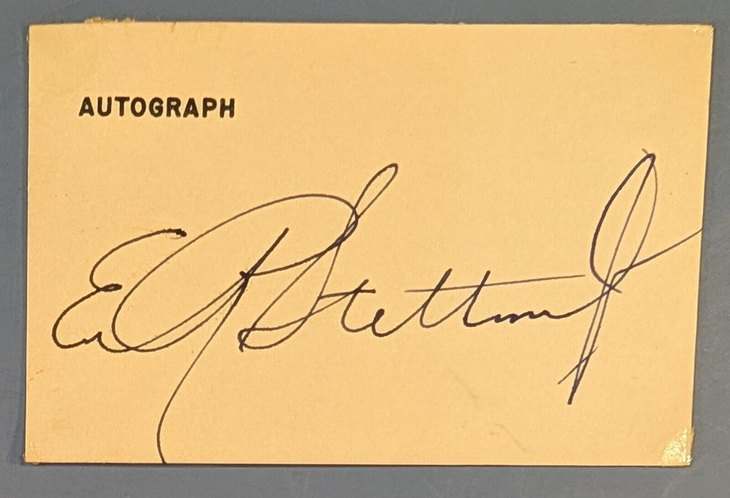 E. R. Stettinius Jr. Signed Autograph Card – FDR Secretary of State UN Founding