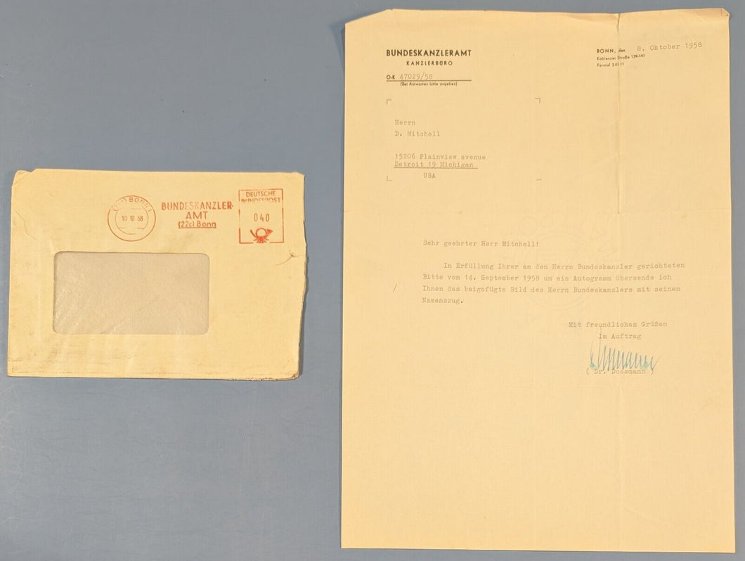 1958 Bundeskanzleramt TLS Signed Letter Dr. Dossmann + Env Card 47029/58 Germany