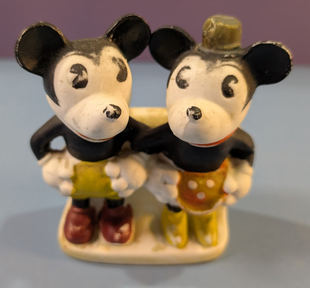 Vintage Mickey & Minnie Mouse Bisque Toothbrush Holder Disney