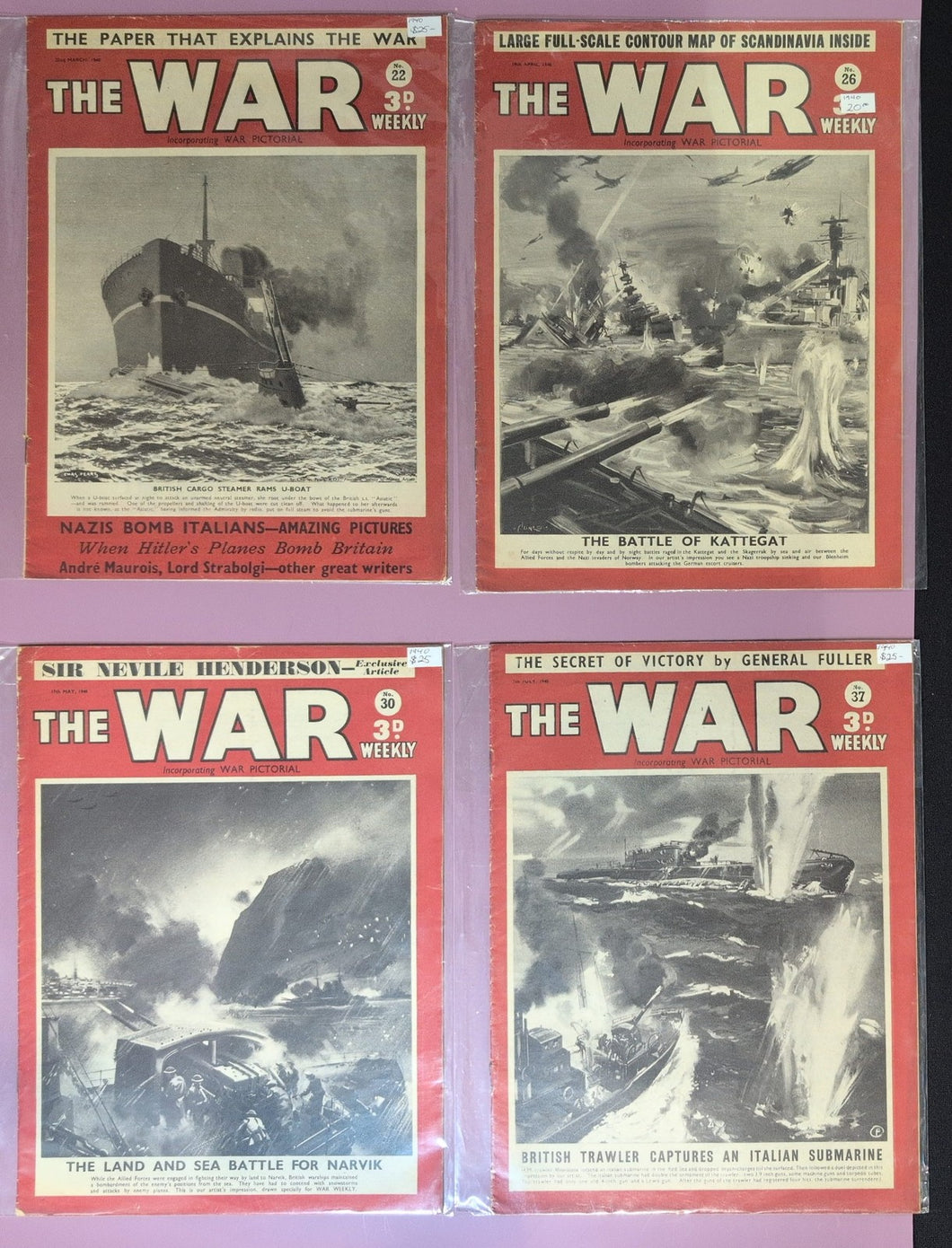 The War Weekly Magazine Lot of 4 - Nos. 22, 26, 30, 37 - 1940