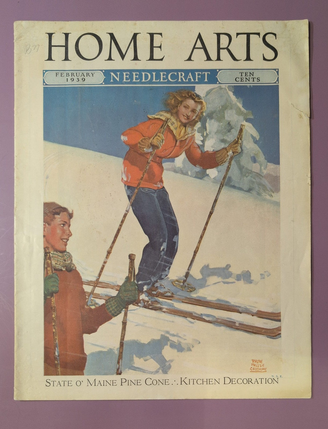 Home Arts Needlecraft Magazine February 1939 Skiing Cover Olson Rug Ad