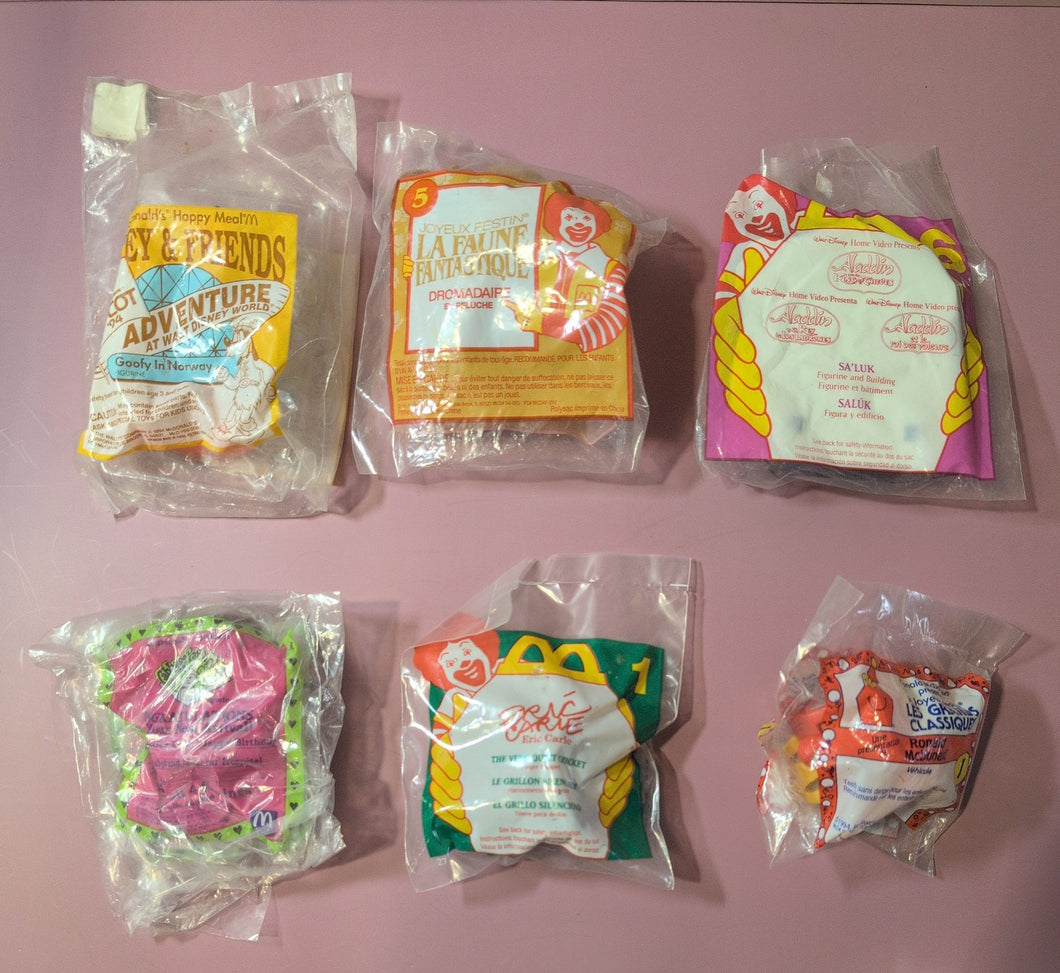 Lot of 6 Vintage McDonald's Happy Meal Toys Sealed 1993-1998 Disney