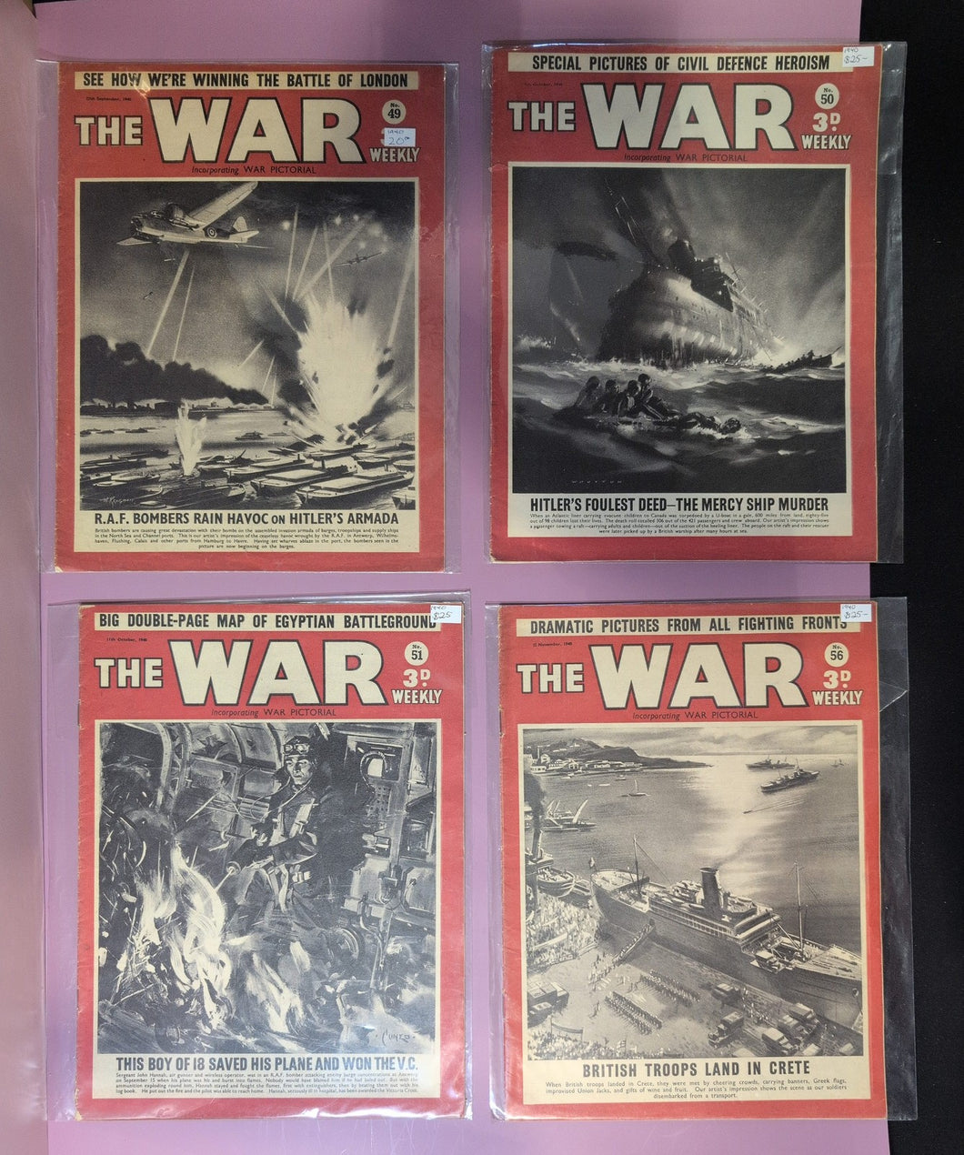 Lot of 4 Vintage 'The War Illustrated' Weekly Magazines WWII Era