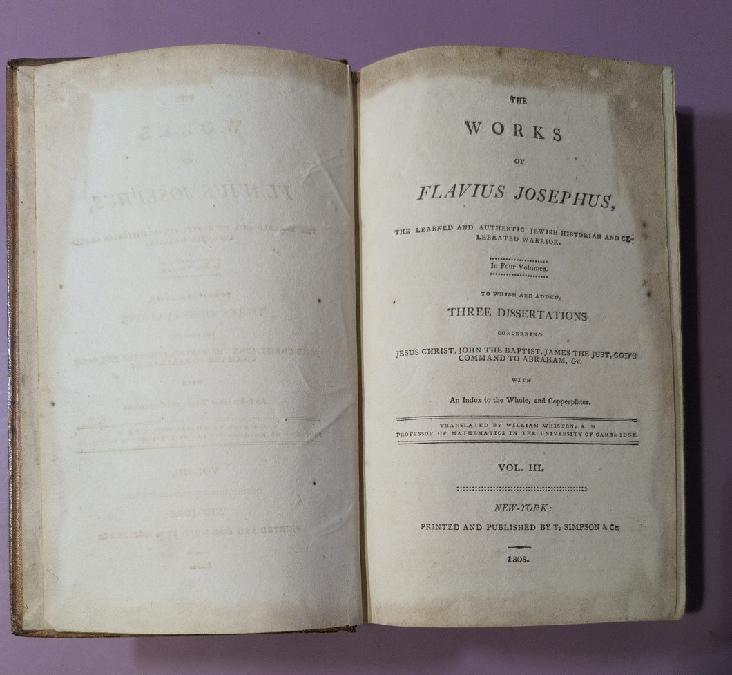 The Works of Flavius Josephus Vol. III 1808 T. Simpson & Co. New York