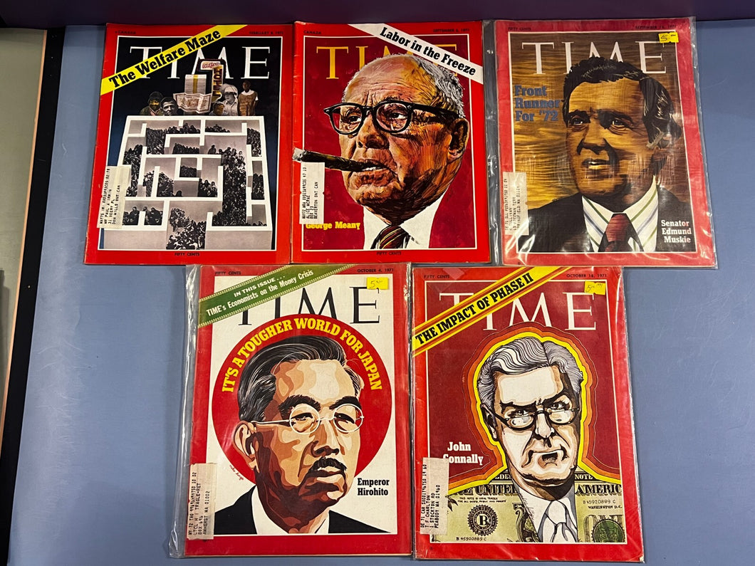 Lot of 5 Vintage Time Magazines 1971-1972 Muskie, Hirohito, Connally
