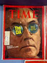 Load image into Gallery viewer, Lot of 5 Vintage Time Magazines 1970s - CIA, Political Wives, Melee 74
