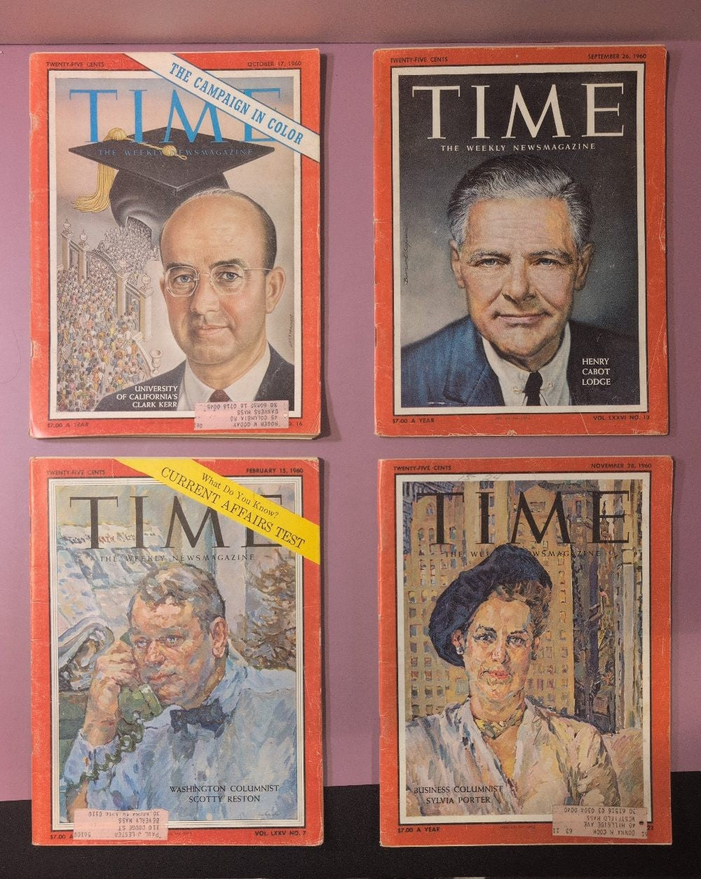 Lot of 4 TIME Magazines 1960 - Stevenson, Lodge, Reston, Porter Covers