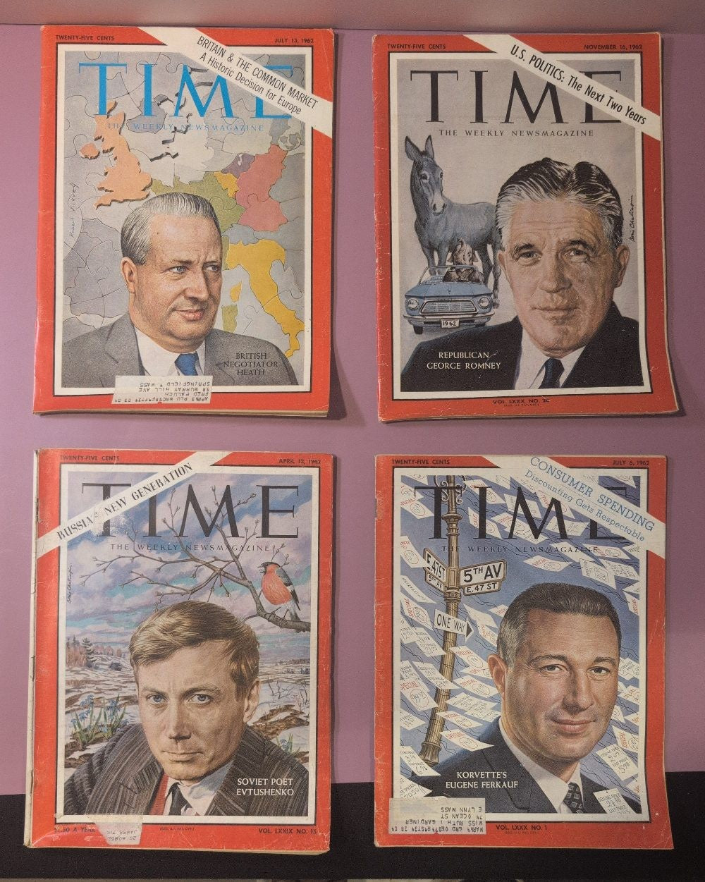 Lot of 4 Vintage TIME Magazines 1962 - Heath, Romney, Evtushenko, Ferkauf
