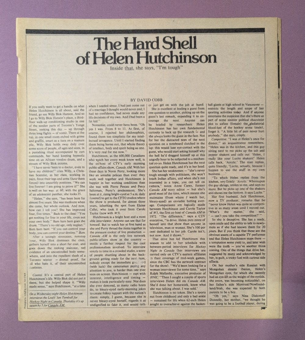 Vintage 1976 Magazine Article: The Hard Shell of Helen Hutchinson by David Cobb