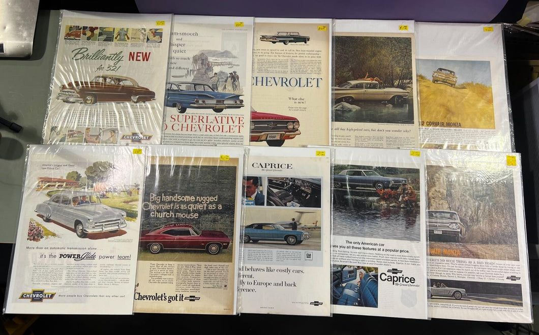 Lot of 10 Vintage Chevrolet Magazine Print Ads 1950s-1970s Car Advertising