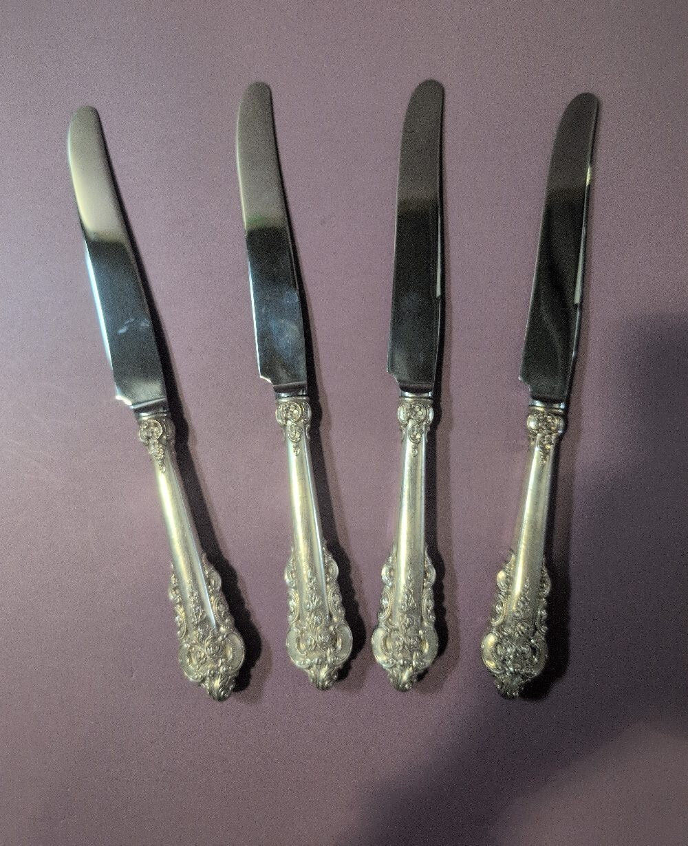 Set of 4 Wallace Stradivari Sterling Silver Grande Baroque Dinner Size Knife