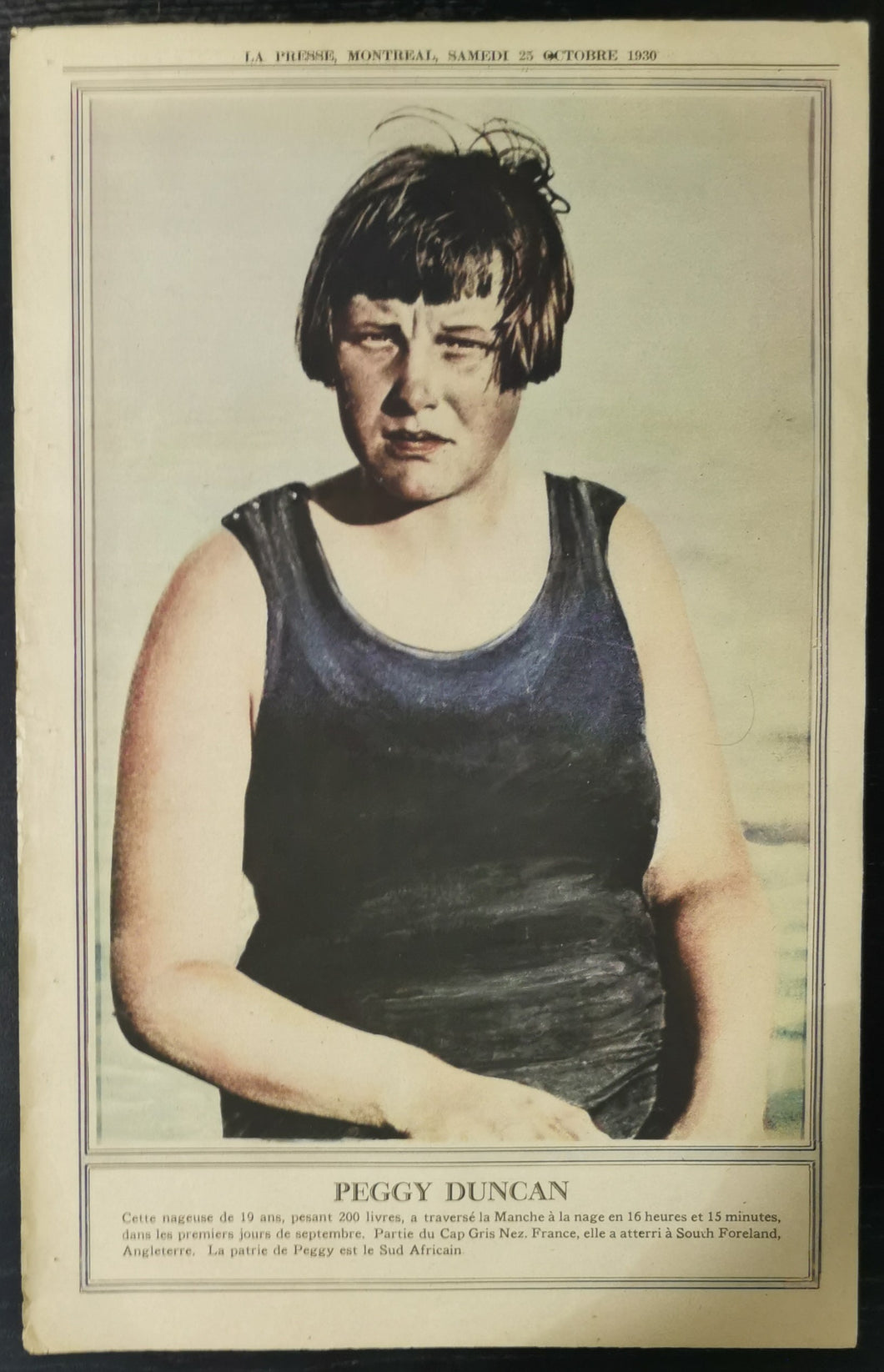 LA Press Montreal 25th October 1930 Peggy Duncan Swimmer Poster Good