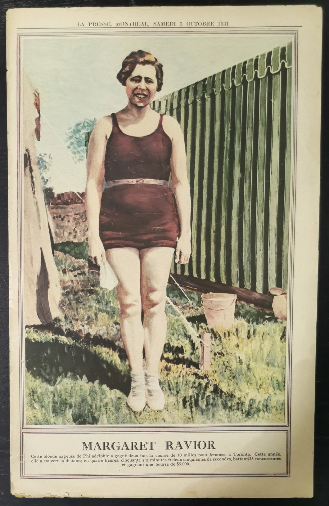 LA Press Montreal 3 October 1931 Margaret Ravior Swimmer Poster, Good