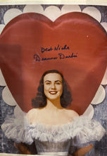 Load image into Gallery viewer, Vintage Deanna Durbin Signed Photo w/ "Best Wishes" Inscription Heart BG
