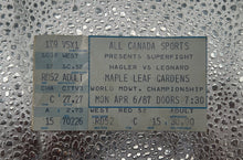 Load image into Gallery viewer, 1987 Hagler vs Leonard Superfight Ticket Stub Maple Leaf Gardens CCTV

