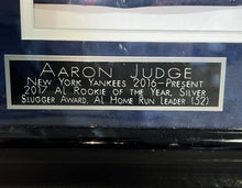 Load image into Gallery viewer, 2017 Aaron Judge Autographed Navy Blue New York Yankees Jersey in Black Frame.
