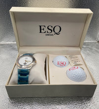 Load image into Gallery viewer, ESQ Swiss Watch &amp; Golf Ball Gift Set White Dial Blue Green Band
