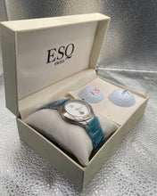 Load image into Gallery viewer, ESQ Swiss Watch &amp; Golf Ball Gift Set White Dial Blue Green Band

