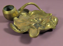 Load image into Gallery viewer, Vintage Art Nouveau Brass Bulldog Head Ashtray - Cigar &amp; Cigarette Rest
