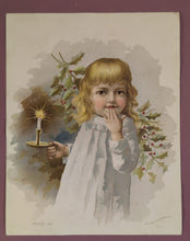 Load image into Gallery viewer, Antique 1889 Gast Art Press Victorian Girl w/ Candle Chromolithograph Print
