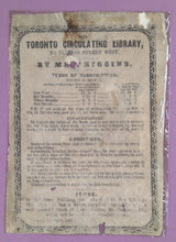 Load image into Gallery viewer, 1854 Toronto Circulating Library Mrs. Higgins Subscription Notice Ephemera
