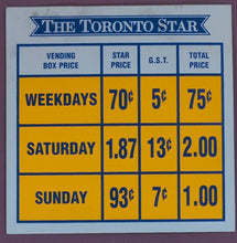 Load image into Gallery viewer, Lot of 8 Vintage The Toronto Star Newspaper Vending Machine Price Cards

