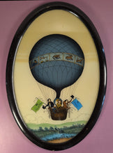 Load image into Gallery viewer, Vintage Framed Oval Reverse Glass Painting Hot Air Balloon Francesco Arban
