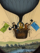 Load image into Gallery viewer, Vintage Framed Oval Reverse Glass Painting Hot Air Balloon Francesco Arban
