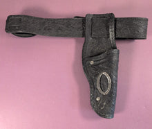 Load image into Gallery viewer, Vintage Black Tooled Leather Western Toy Gun Belt &amp; Holster Set
