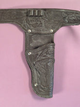 Load image into Gallery viewer, Vintage Black Tooled Leather Western Double Gun Holster Belt Cowboy Rig
