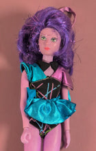 Load image into Gallery viewer, Vintage Hasbro Style Fashion Doll Purple Hair Metallic Teal Pink Outfit 1980s
