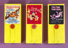 Load image into Gallery viewer, Lot of 3 Vintage Fisher-Price Movie Viewer Cartridges Pooh, Pink Panther, Pigs
