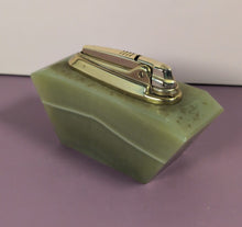 Load image into Gallery viewer, Vintage Ronson Varaflame Table Lighter Green Stone MCM Base
