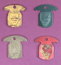 Load image into Gallery viewer, Vintage Lot of 4 Bolton Dairy Aluminum Milk Tokens 1 Quart Milk, Skim &amp; 2%

