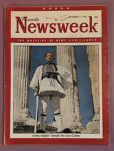 Load image into Gallery viewer, Newsweek Magazine September 9, 1946 - Greek Soldier Outside the Iron Curtain
