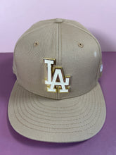 Load image into Gallery viewer, New Era 9FIFTY LA Dodgers Tan Khaki Hat Gold Metallic Logo Snapback
