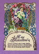 Load image into Gallery viewer, Antique 1927 German Die-Cut Pop-Up Valentine Card Girl Dove Flowers
