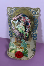 Load image into Gallery viewer, Antique 1927 German Die-Cut Pop-Up Valentine Card Girl Dove Flowers
