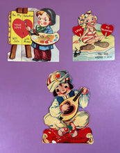 Load image into Gallery viewer, Lot of 3 Vintage 1920s Die-Cut Mechanical Valentine's Day Cards Artist &amp; Girl
