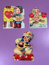Load image into Gallery viewer, Lot of 3 Vintage 1920s Die-Cut Mechanical Valentine's Day Cards Artist &amp; Girl
