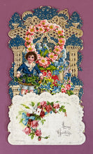 Load image into Gallery viewer, Antique 1800s German Pop-Up Honeycomb Valentine Card Boy Flowers Greetings
